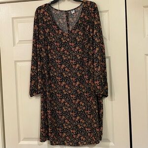 Old Navy Floral Black & Orange Rayon Women's Dress